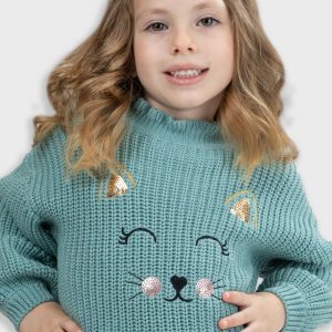 Camisola malha gato menina
