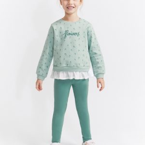 Fato de treino folhos e flores menina