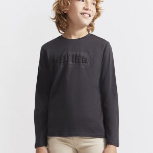 T-shirt manga comprida lisa relevo menino