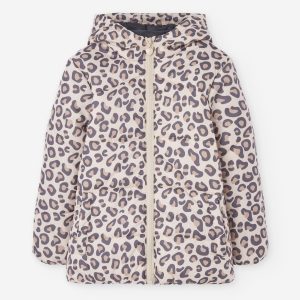 Parka acolchoada padrão animal menina